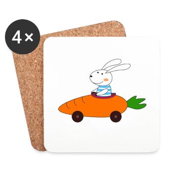 Lapin dans la voiture, Pâques, lapin de Pâques, chemise pour enfants - Dessous de verre (lot de 4) - blanc - Devant