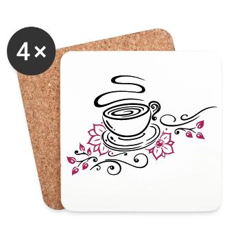 Tee, Teetasse, tea time, Kirschblüten - Untersetzer (4er-Set) - Weiß - Vorne