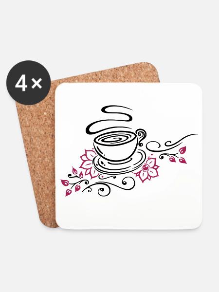 Tee, Teetasse, tea time, Kirschblüten - Untersetzer (4er-Set) - Weiß