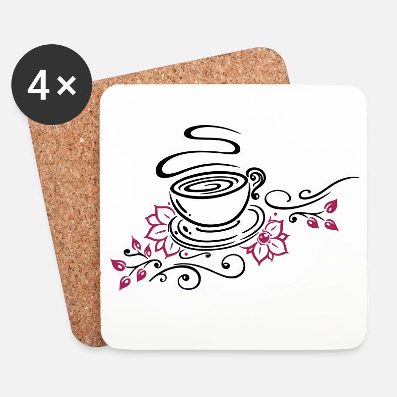 Tee, Teetasse, tea time, Kirschblüten - Untersetzer (4er-Set) - Weiß