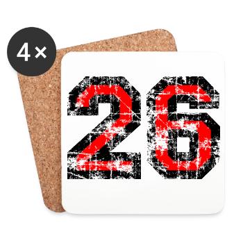 Zahl 26 (Vintage Rot) 26. Geburtstag Nr. 26 - Untersetzer (4er-Set) - Weiß - Vorne