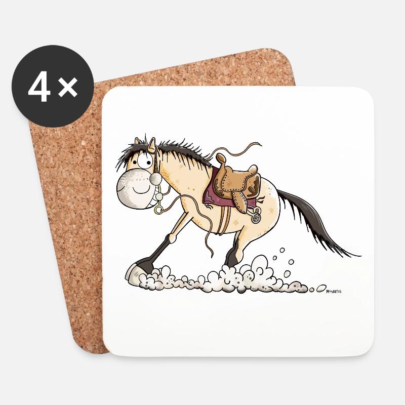 Westernpferd im Sliding Stop - Untersetzer (4er-Set) - Weiß