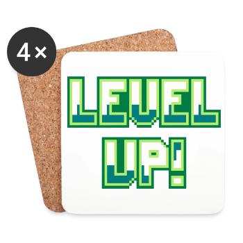 Level Up (Pixel-Schriftzug) - Untersetzer (4er-Set) - Weiß - Vorne