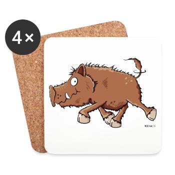 Running Wild Boar - Comic - Cartoon - Coasters (set of 4) - white - Front