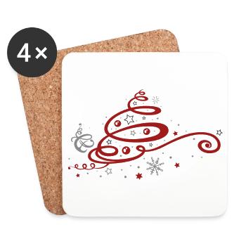 Weihnachten. Weihnachtsbaum mit Rentier - Untersetzer (4er-Set) - Weiß - Vorne