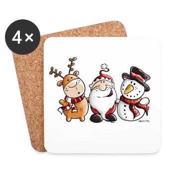 Weihnachtsmann und seine Freunde - Weihnachten - Untersetzer (4er-Set) - Weiß - Vorne