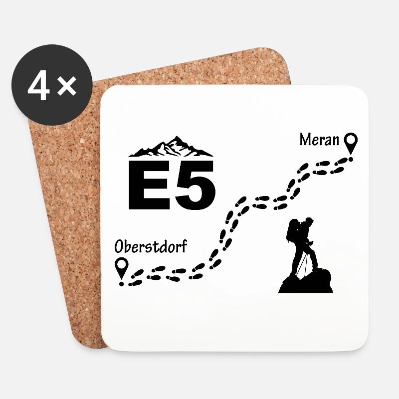 E5 Alpenüberquerung - Untersetzer (4er-Set) - Weiß