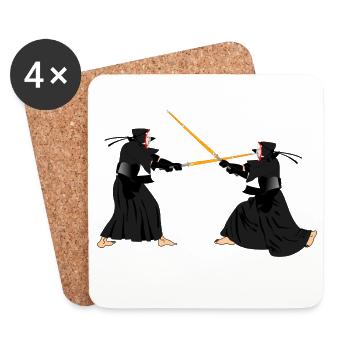 Two kendoka in a Kendo fight - Coasters (set of 4) - white - Front