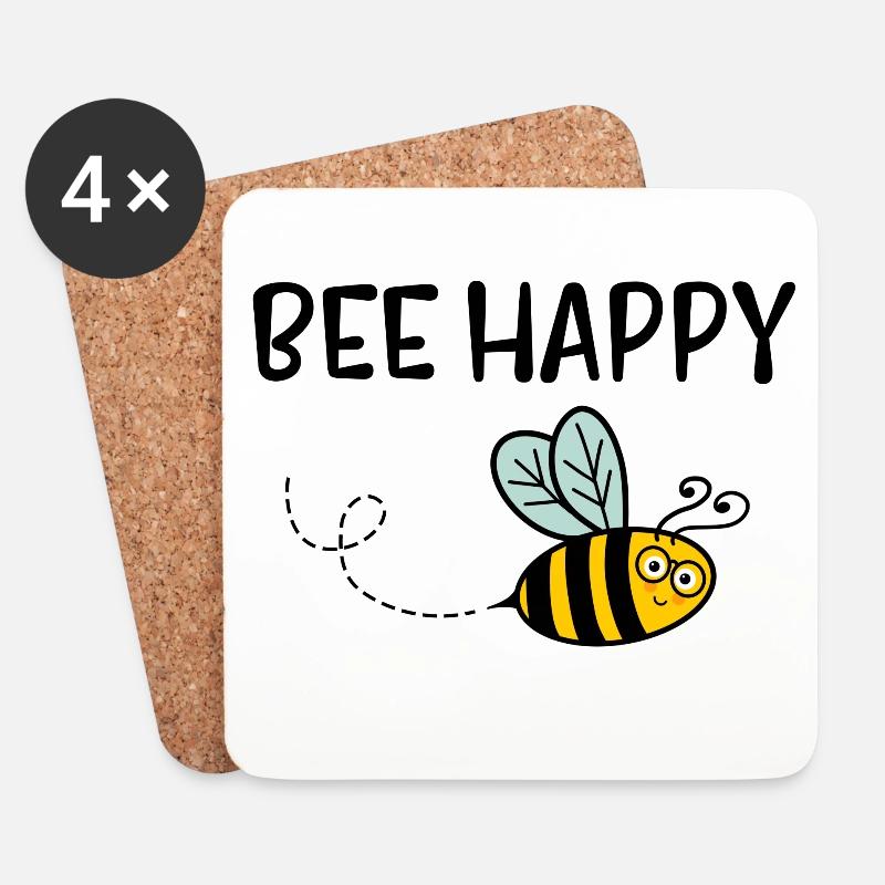 Bee Happy - Untersetzer (4er-Set) - Weiß