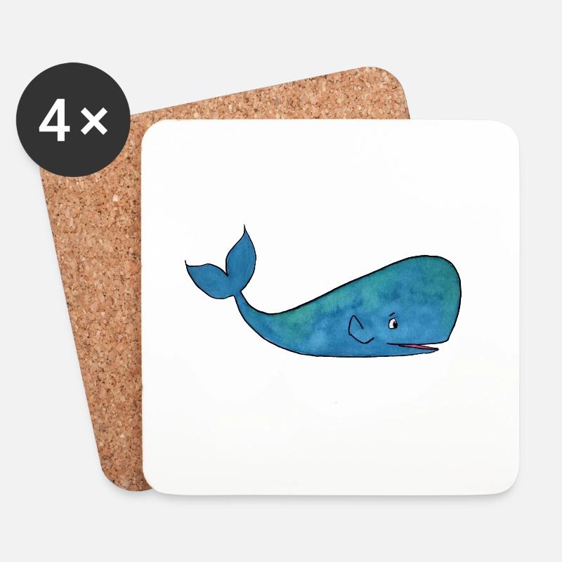 Verspielte Blauwal-Illustration - Untersetzer (4er-Set) - Weiß
