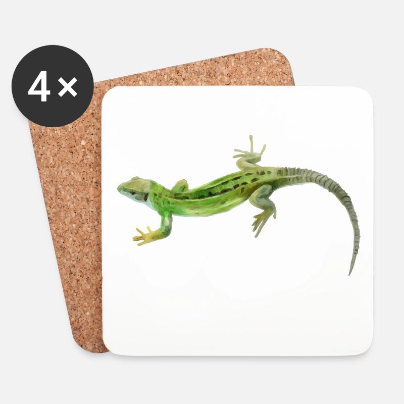Gecko Green Pattern - Coasters (set of 4) - white
