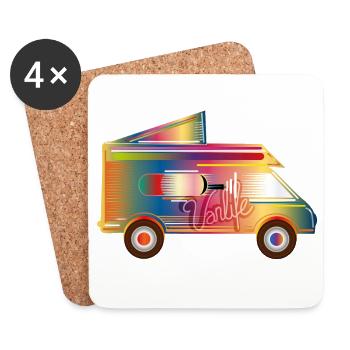 colorful camper with tent roof for the Van Life - Coasters (set of 4) - white - Front