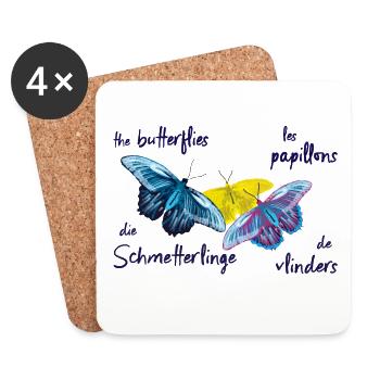 Bunte Schmetterlinge, 4 Sprachen - Untersetzer (4er-Set) - Weiß - Vorne
