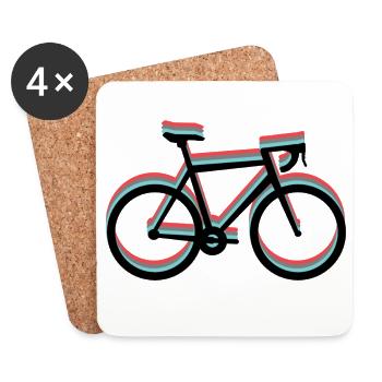Vélo de course tricolore - rouge, noir, bleu (turquoise) - Dessous de verre (lot de 4) - blanc - Devant
