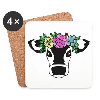 Vache, vache drôle - Dessous de verre (lot de 4) - blanc - Devant