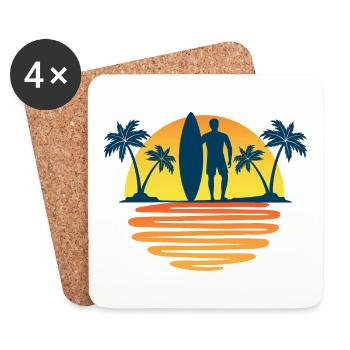 Surfing surfers sea sun waves and palm trees - Coasters (set of 4) - white - Front