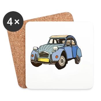 Blaues Vintage Auto Cartoon - Untersetzer (4er-Set) - Weiß - Vorne
