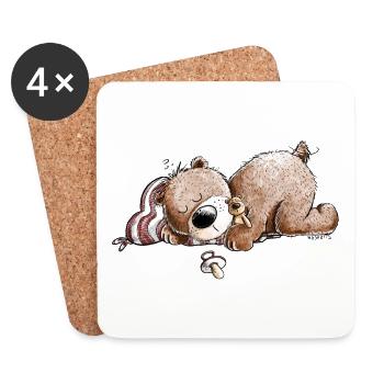 Drolliger Brauner Bär Schläft Und Träumt - Untersetzer (4er-Set) - Weiß - Vorne