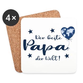 Der beste Papa der Welt mit Herz und Weltkarte - Untersetzer (4er-Set) - Weiß - Vorne