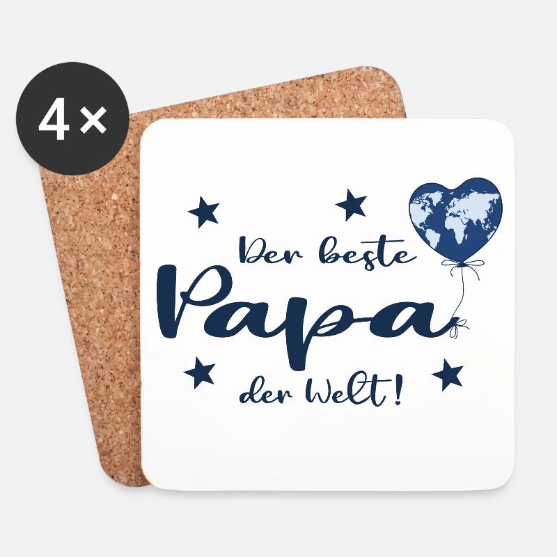 Der beste Papa der Welt mit Herz und Weltkarte - Untersetzer (4er-Set) - Weiß