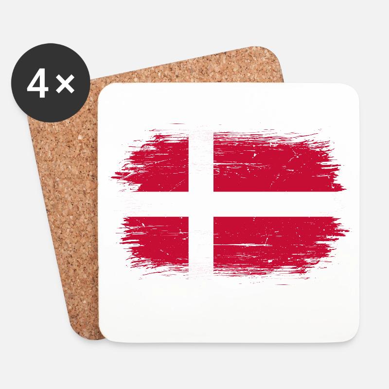 Grunge-Dannebrog-Pinselfahnen-Design - Untersetzer (4er-Set) - Weiß