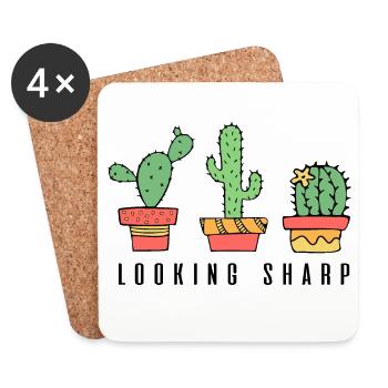 Citation de cactus à la recherche de Sharp - Dessous de verre (lot de 4) - blanc - Devant