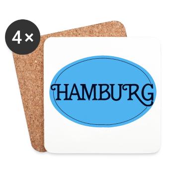 Hamburg Retro Font Logo Blue Oval - Coasters (set of 4) - white - Front