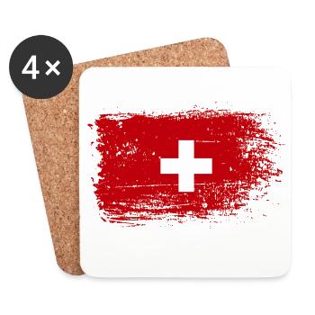 Distressed Swiss Flag Emblem - Coasters (set of 4) - white - Front