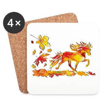 Herbstpferd aus Blattkunst - Untersetzer (4er-Set) - Weiß - Vorne