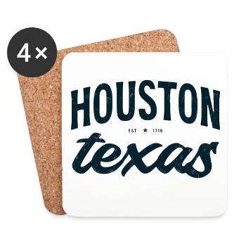 T-shirt Emblem Script de Houston Texas - Dessous de verre (lot de 4) - blanc - Devant