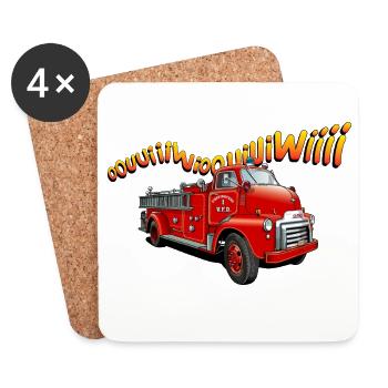 Lustiges Feuerwehrauto - Untersetzer (4er-Set) - Weiß - Vorne