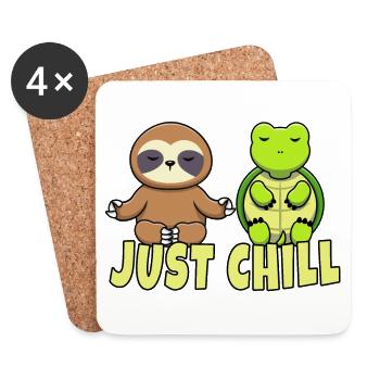 Juste chill tortue et paresseux détendu - Dessous de verre (lot de 4) - blanc - Devant