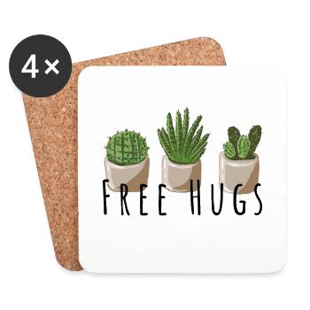 Free Hugs - Cactus, drôle de dicton - Dessous de verre (lot de 4) - blanc - Devant