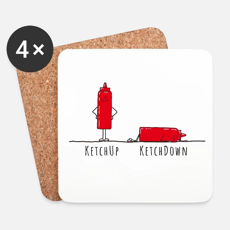 Ketchup - Ketchdown, Wortspiel - Untersetzer (4er-Set) - Weiß