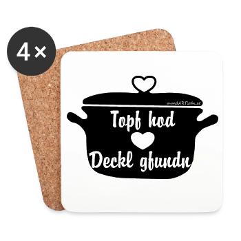 Topf hod Deckl gfundn - Topf hat Deckel gefunden - Untersetzer (4er-Set) - Weiß - Vorne