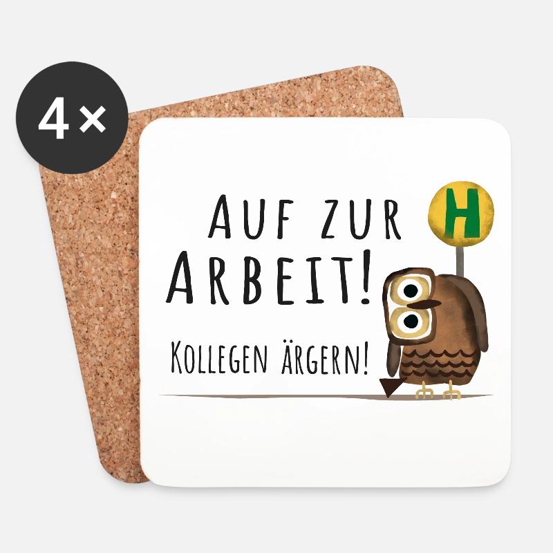 Auf zur Arbeit! Kollege, Eule, Arbeiten - Untersetzer (4er-Set) - Weiß