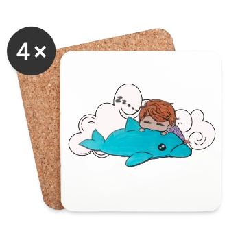 Enfant endormi sur un dauphin bleu - Dessous de verre (lot de 4) - blanc - Devant