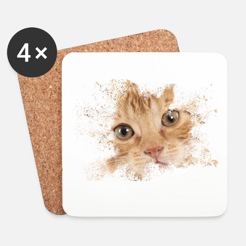 Orangene Katze mit Aquarellspritz - Untersetzer (4er-Set) - Weiß
