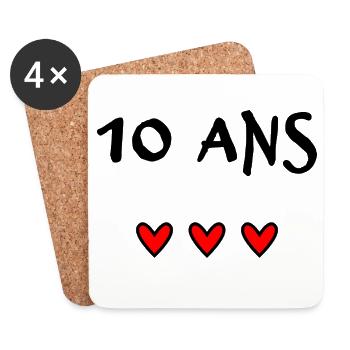 10. 10 ANS. 10e ANNIVERSAIRE. ANNIVERSAIRE 10 ANS. - Dessous de verre (lot de 4) - blanc - Devant