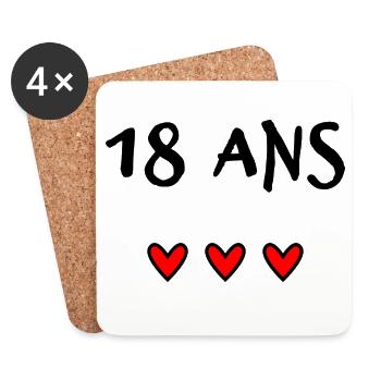 18. 18 ANS. 18e ANNIVERSAIRE. ANNIVERSAIRE 18 ANS. - Dessous de verre (lot de 4) - blanc - Devant