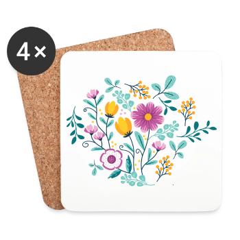 Yellow and Purple FLOWERS - Coasters (set of 4) - white - Front