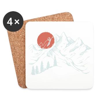 Silhouette de crête de montagne de lever de soleil - Dessous de verre (lot de 4) - blanc - Devant
