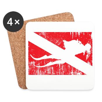 Grunge-Ski-Silhouette auf diagonaler Flagge - Untersetzer (4er-Set) - Weiß - Vorne