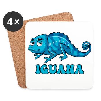 Blauer Leguan Cartoon mit IGUANA Text - Untersetzer (4er-Set) - Weiß - Vorne