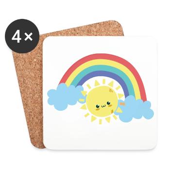 Sourire arc-en-ciel ensoleillé Doodle - Dessous de verre (lot de 4) - blanc - Devant