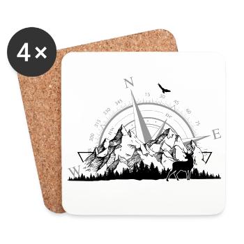 Compass Rose Minimalist Navy Grey - Coasters (set of 4) - white - Front