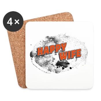 HAPPY WIFE Background stormy rasteriert - Coasters (set of 4) - white - Front