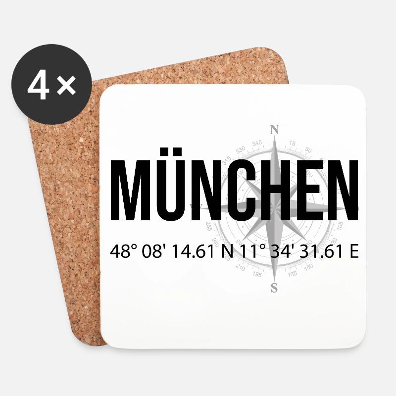 Koordinaten München - Untersetzer (4er-Set) - Weiß