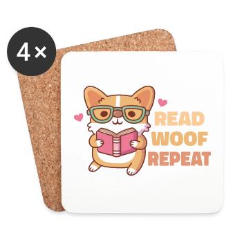 Corgi mignon avec des lunettes Lire Woof Répéter - Dessous de verre (lot de 4) - blanc - Devant