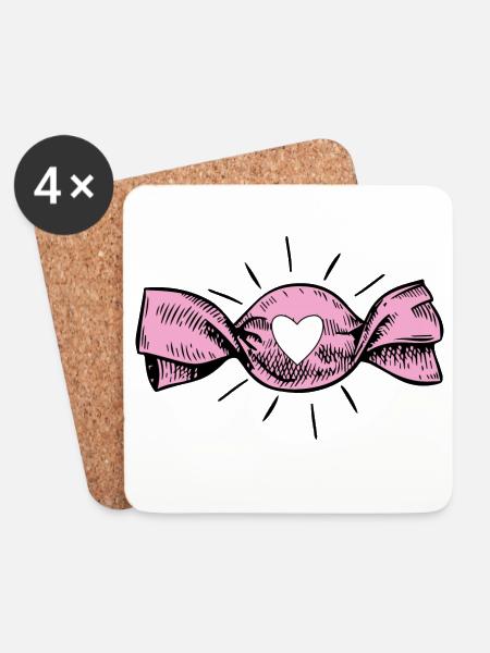 Pop rétro Heart Candy - Dessous de verre (lot de 4) - blanc